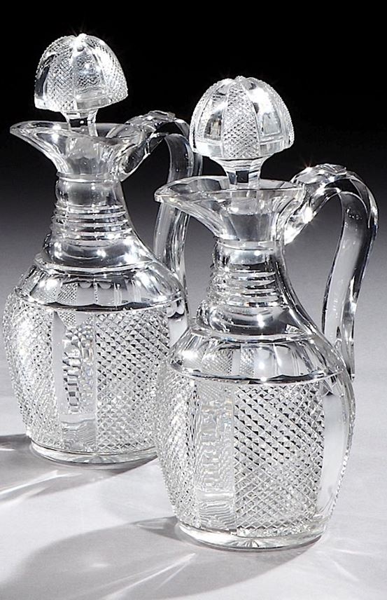 A PAIR OF VICTORIAN SILVER MOUNTED CUT GLASS CLARET JUGS | MasterArt